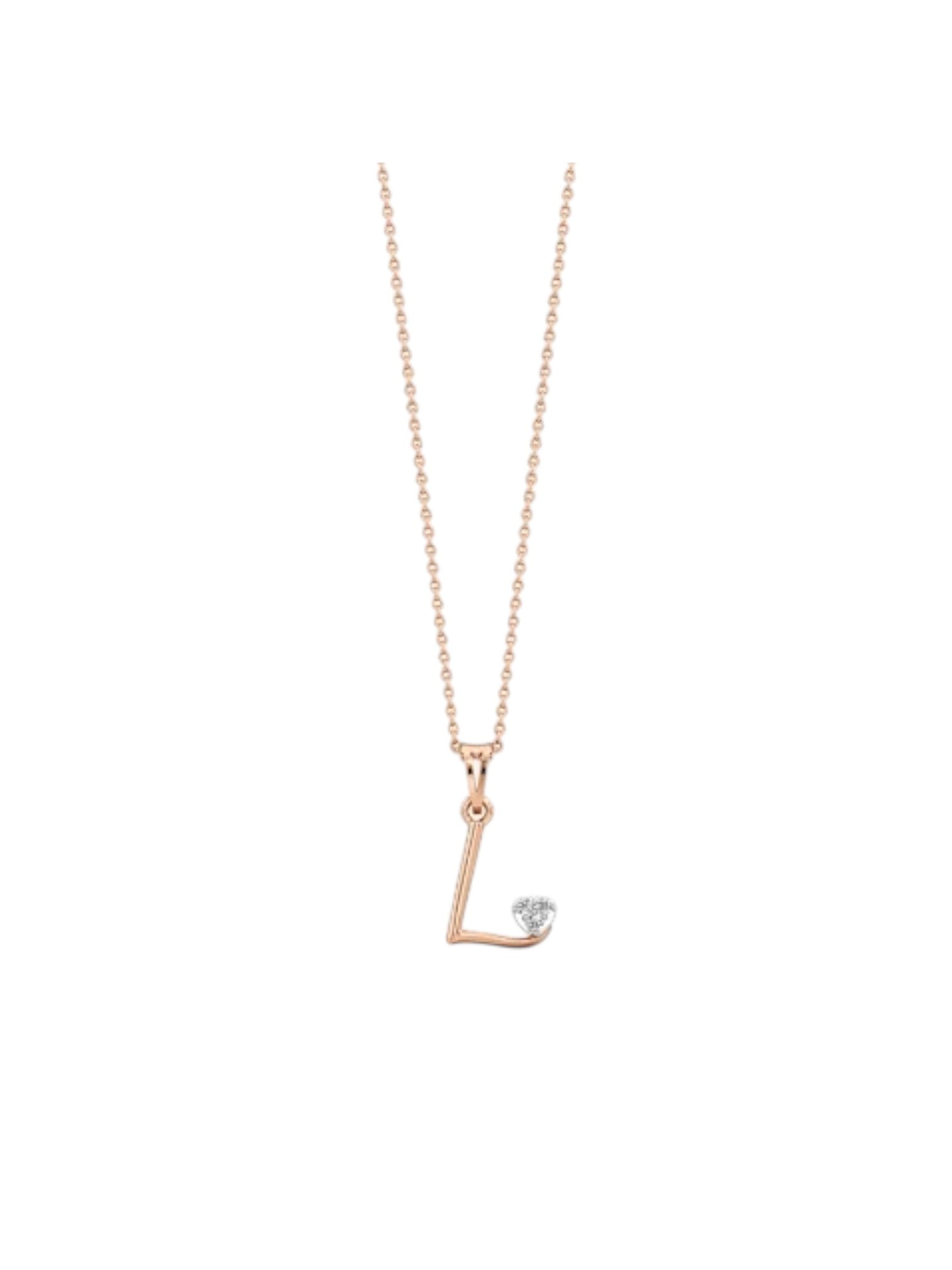 Trendy L Letter Design 925 Sterling Silver CZ Stones Rose Gold Plated Pendant With Chain For Women By Kesardeep